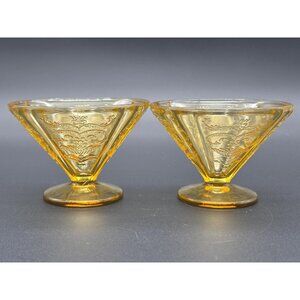 Vintage Federal Glass Madrid Pattern Sherbet Amber Depression Glass (Set of 2)